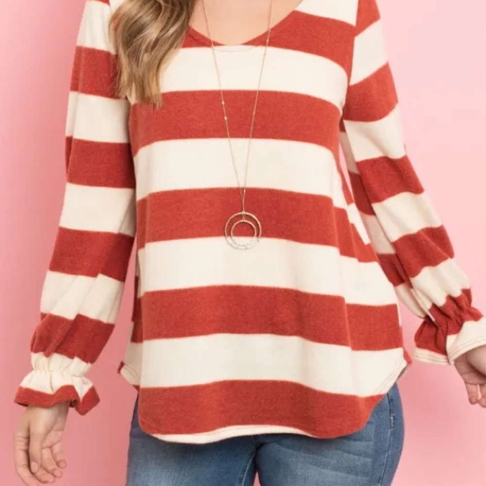 Cream/Rust Striped Top